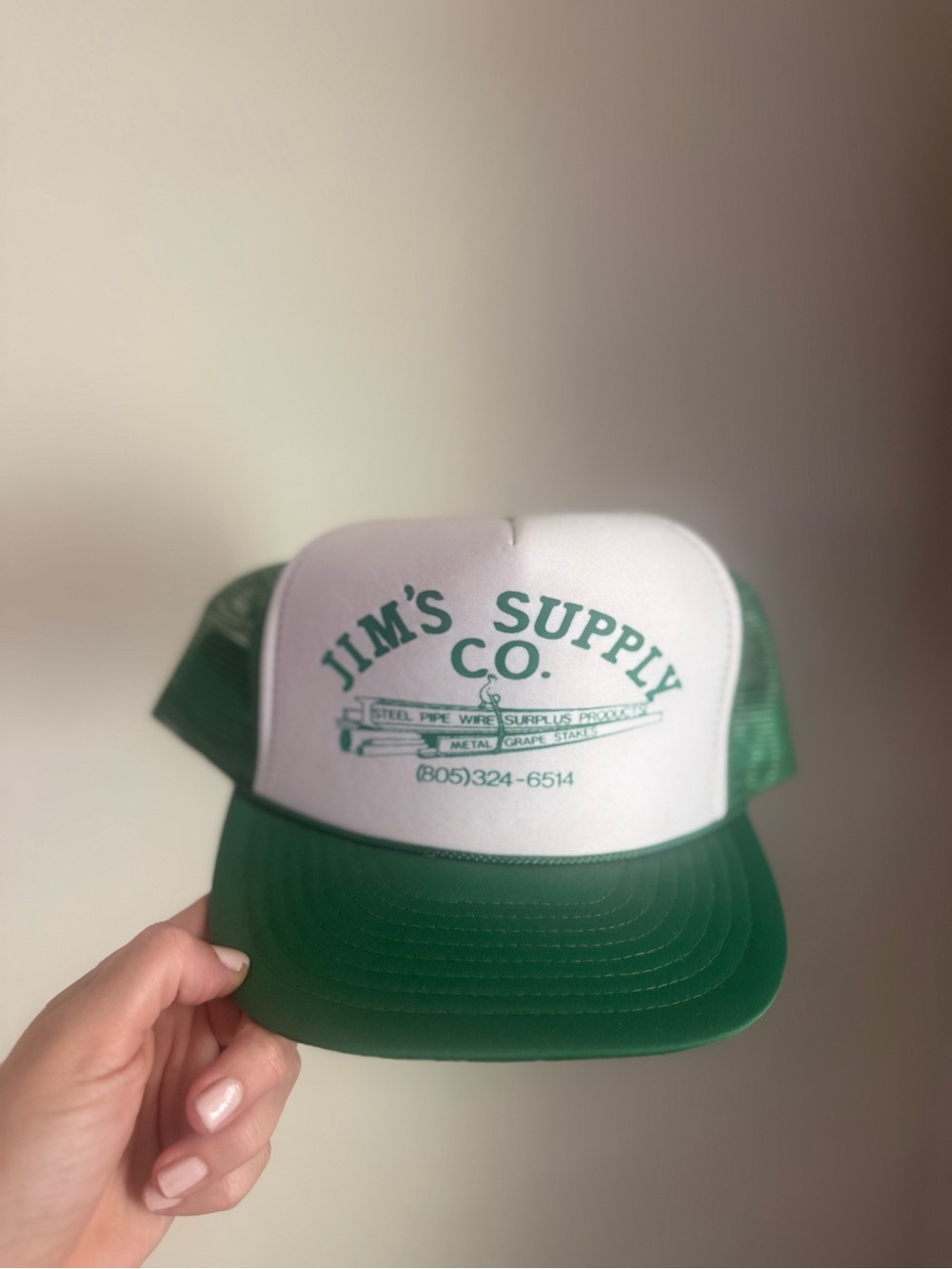 Jim's Supply Co. Green and White Mesh Trucker Hat